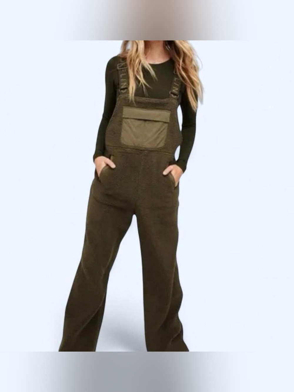 Offline by aerie fleece overalls olive green color, size XS